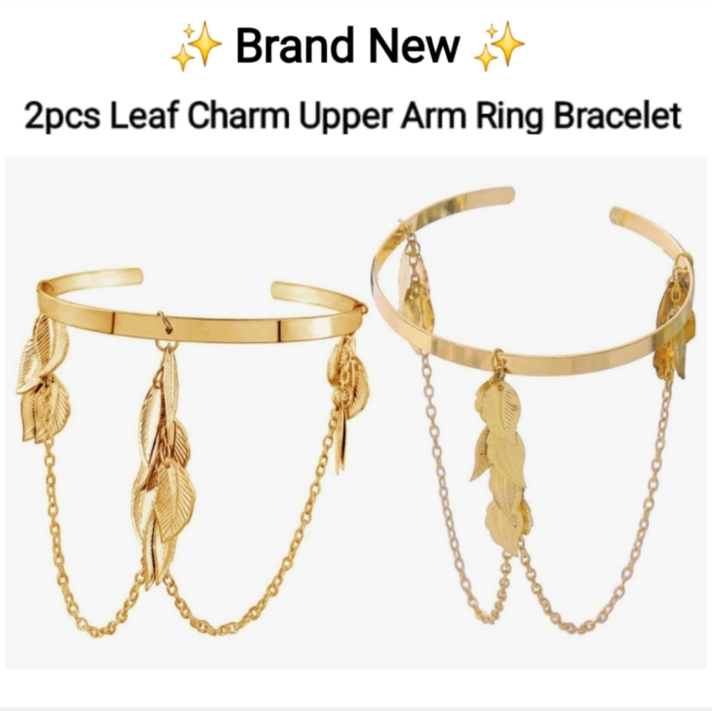 Gold Leaf Charm Upper Arm Bracelet 2-piece set